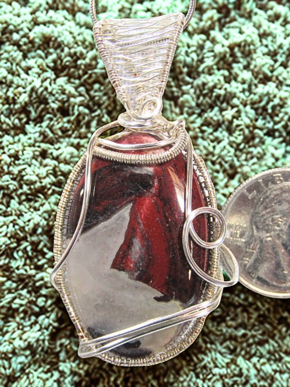 Handmade Wire Wrapped Red River Jasper Crystal Necklace. Silver Filled Wire - Picture 2 of 4